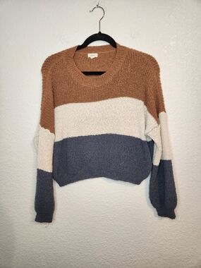 Debut Striped Colorblock Cropped Sweater Brown size M